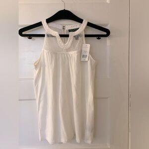 NWT Ralph Lauren summer macrame woven tank top white with peek through top, Sz S